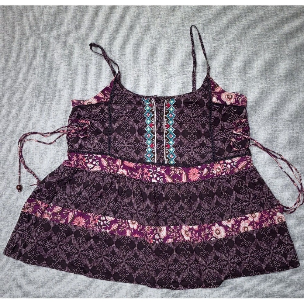 Sundance Purple Boho Embroidered Babydoll Camisole Top Floral Tiered Medium